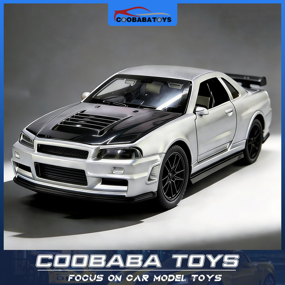 CBB 1:36 Nissan GTR R34 โลหะผสมรถDiecastรุ่นของเล่นเสียงดึงกลับสําหรับเด็กเด็กผู้ใหญ่สะสมของขวัญวันเ