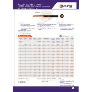 [ 1 เมตร ] S-SUPER THW 1.0 1.5 2.5 4.0 6.0 SQ.MM สายไฟเดี่ยว สายเต็ม THW IEC05 300/500 IEC01 450/750 TIS แกนแข็ง 6mm ...