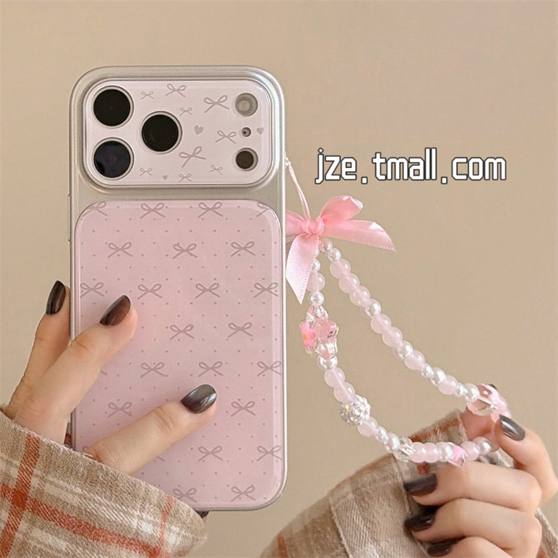 Huiwanju โบว์ลายจุดสีชมพูสําหรับ iphone17 Pro Max เคสโทรศัพท์ ip15/16pro/17pro/14 รวมทุกอย่างเคสโทรศ