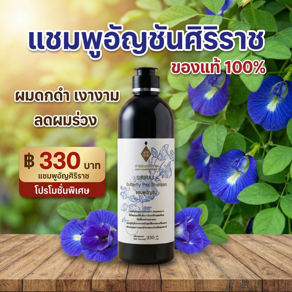 แชมพูอัญชัน ศิริราช ลดผมหงอกและหลุดร่วง 330 มล.