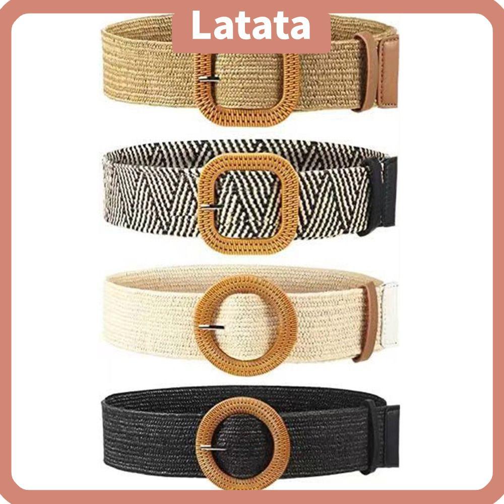 LATA เข็มขัดฟาง Bohemian Casual Fashion Braided Waistbelt