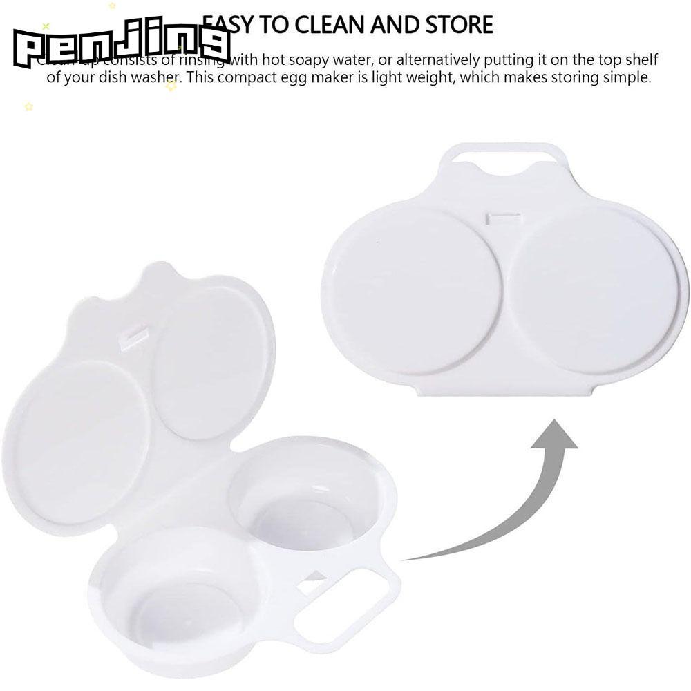 PENJING หม้อหุงไข่ Steamer, Double Cup PP ไมโครเวฟ Egg Poacher, แบบพกพาพร้อมฝาปิด Nonstick Egg Cup K