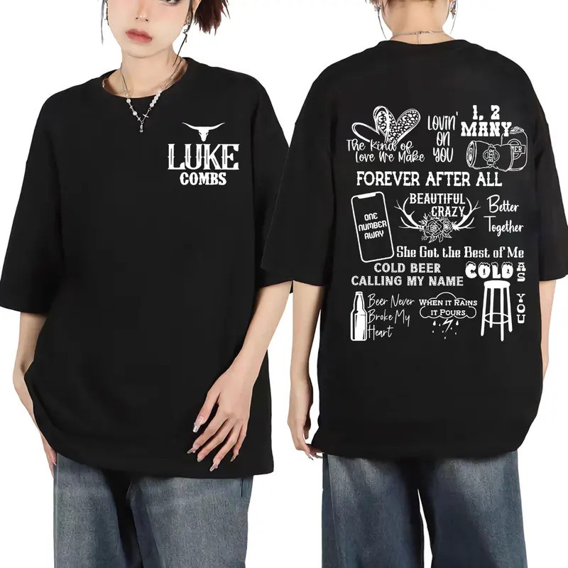 เสื้อยืดลายกราฟิก Luke Combs Word Tour สไตล์ฮิปฮอป วินเทจ แขนสั้น เสื้อยืดแฟชั่นลำลองสำหรับทุกเพศ เส