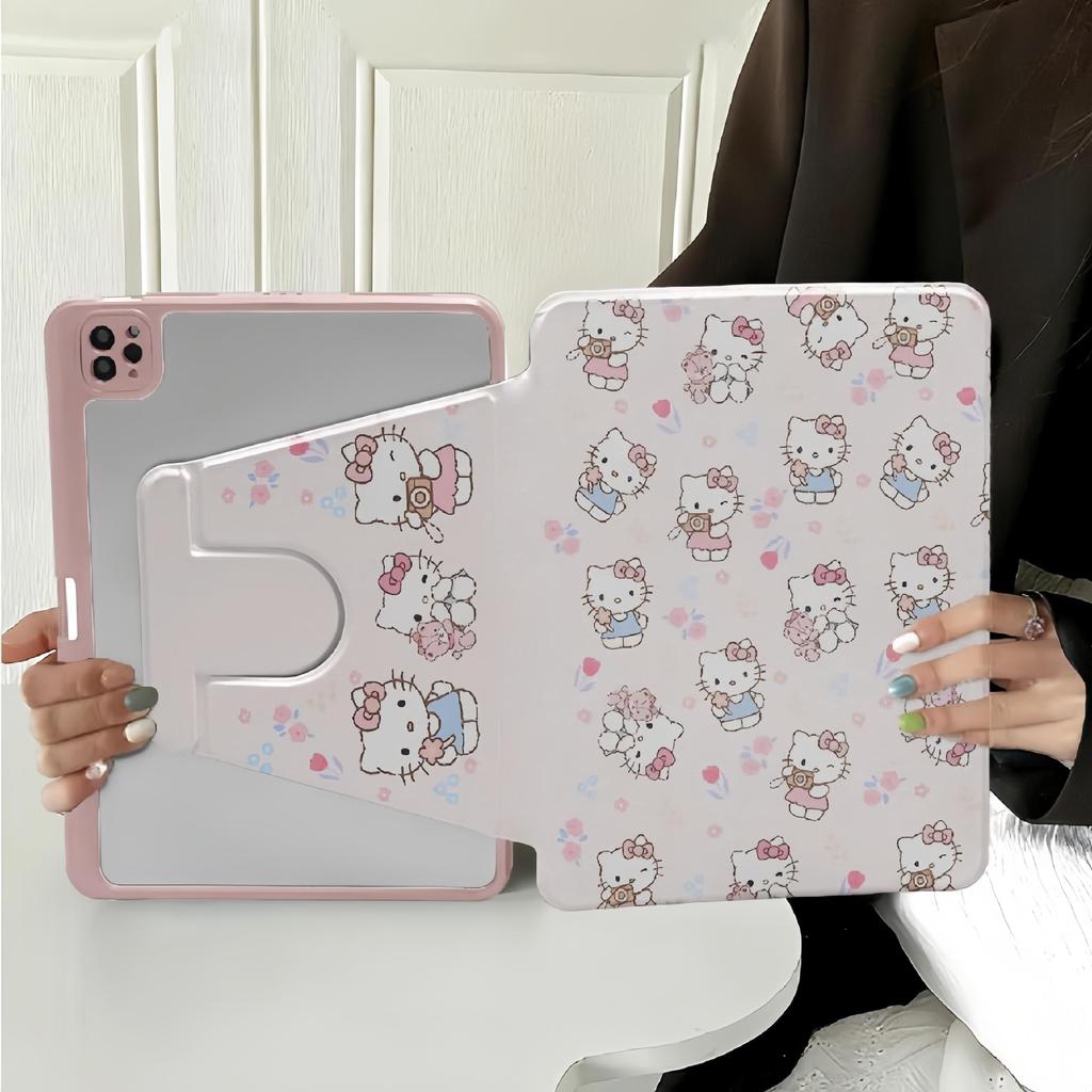 360° หมุนอะคริลิค Hello Kitty สําหรับ Samsung Galaxy Tab S7 S8 S9 FE S10 FE 11.010.9SM-X520 X526B X5