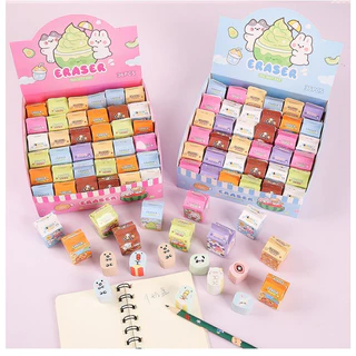 พร้อมส่ง ยางลบรูปกล่องนม กล่องสุ่ม ยางลบการ์ตูนน่ารัก ยางที่ตัดได้ รางวัลเครื่องเขียน ของขวัญสำหรับเด็ก