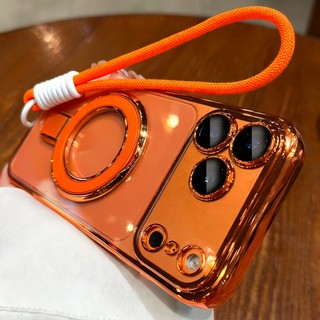 หรูหราไฟฟ้าโปร่งใสผู้ถือแหวนแม่เหล็กไร้สายชาร์จเคสโทรศัพท์ (รวมเชือกเส้นเล็กสั้น) เหมาะสําหรับ iPhone 17 Pro Max/17 Pro/17/16 Pro Max/16/15/14/13/12/11 Series เลนส์ป้องกัน Shock-resistant