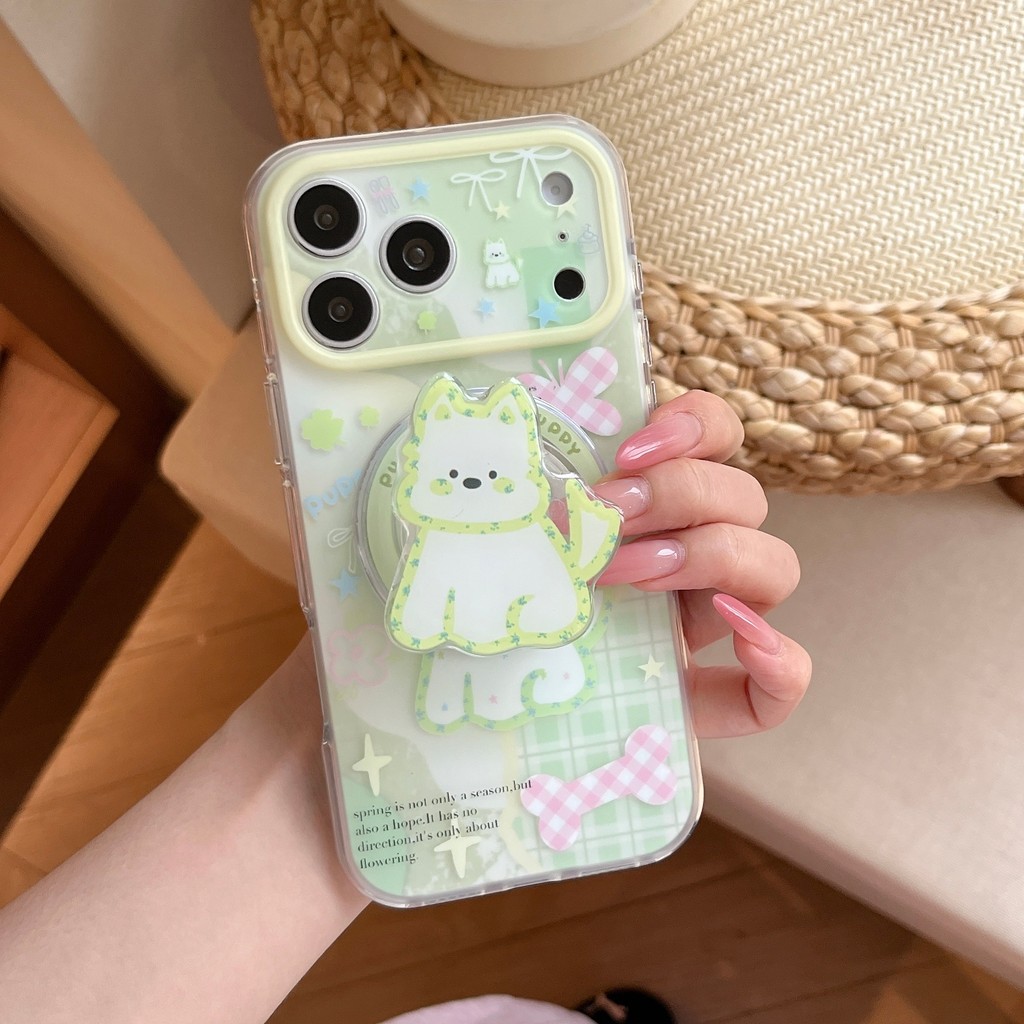 Bowknot Puppy Dog Stand TPU Cover สําหรับ Apple IPhone 17 16 15 14 Pro Max เคสกันกระแทก