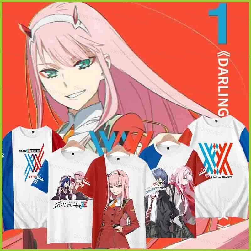 PS2 DARLING in the FRANXX ZERO T 02 T เสื้อ Tee เสื้อแขนสั้นเสื้อผ้าคอสเพลย์ HIRO ฮาโลวีนคริสต์มาส S