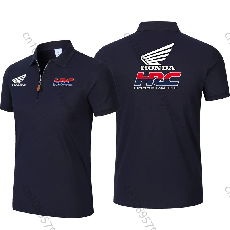 เสื้อโปโลผู้ชาย Honda HRC Racing สำหรับแฟนมอเตอร์ไซค์ แขนสั้น คอซิป ระบายอากาศได้ดี เสื้อยืดลำลอง