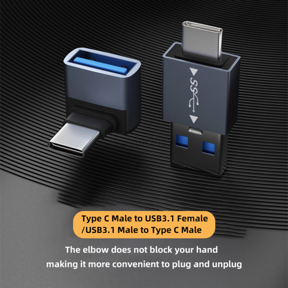 LIKAIYUE อะแดปเตอร์ USB 3.1 ถึง Type-C OTG 90 องศาข้อศอก Fast Charging Charger Converter USB3.1 ถึง USBC ข้อมูลอะแดปเตอร์ 10Gbps