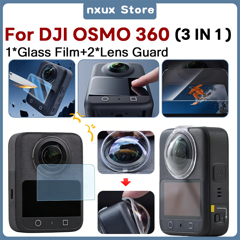 สำหรับ DJI OSMO 360 กล้องชุดอุปกรณ์เสริม เลนส์ยาม + ซิลิโคนปกป้องสำหรับ DJI OSMO 360 ฟิล์มแก้วและฝาคลุมเลนส์