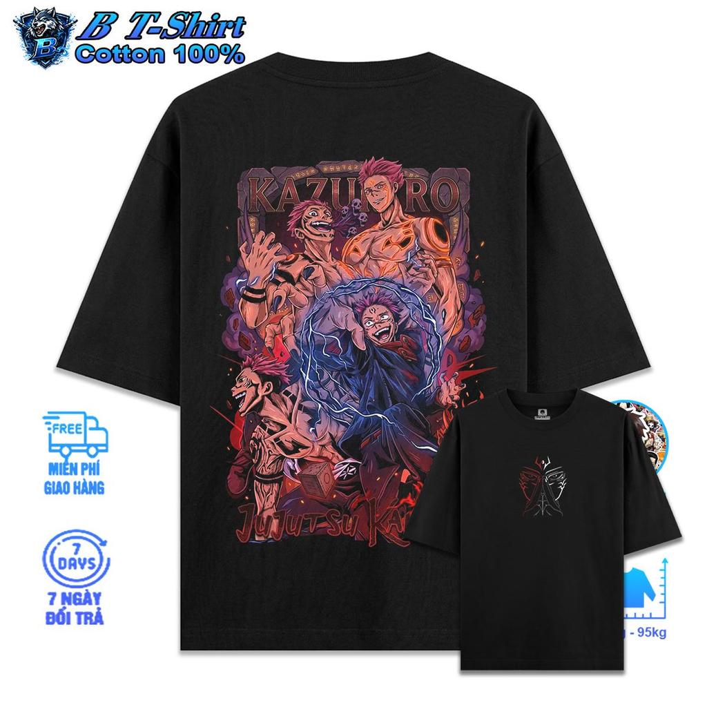 Ryomen Sukuna Anime Cotton T-shirt 1 ผ้าฝ้ายแท้ Oversize Form size ตั้งแต่ 40-95kg, B เสื้อยืด