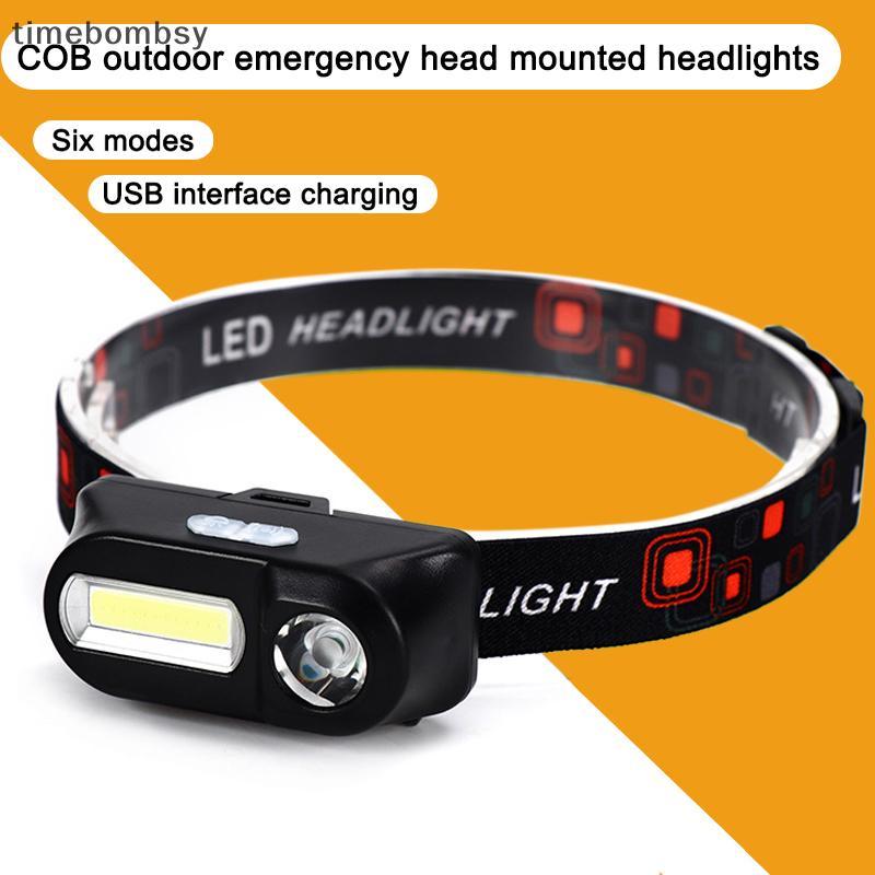 (time) Multi-Function Usb Port ไฟหน้าแบบชาร์จไฟได้ Cob ไฟฉายหัวฉุกเฉินกลางแจ้ง 18650 แบตเตอรี่ไฟตกปลา (TH)