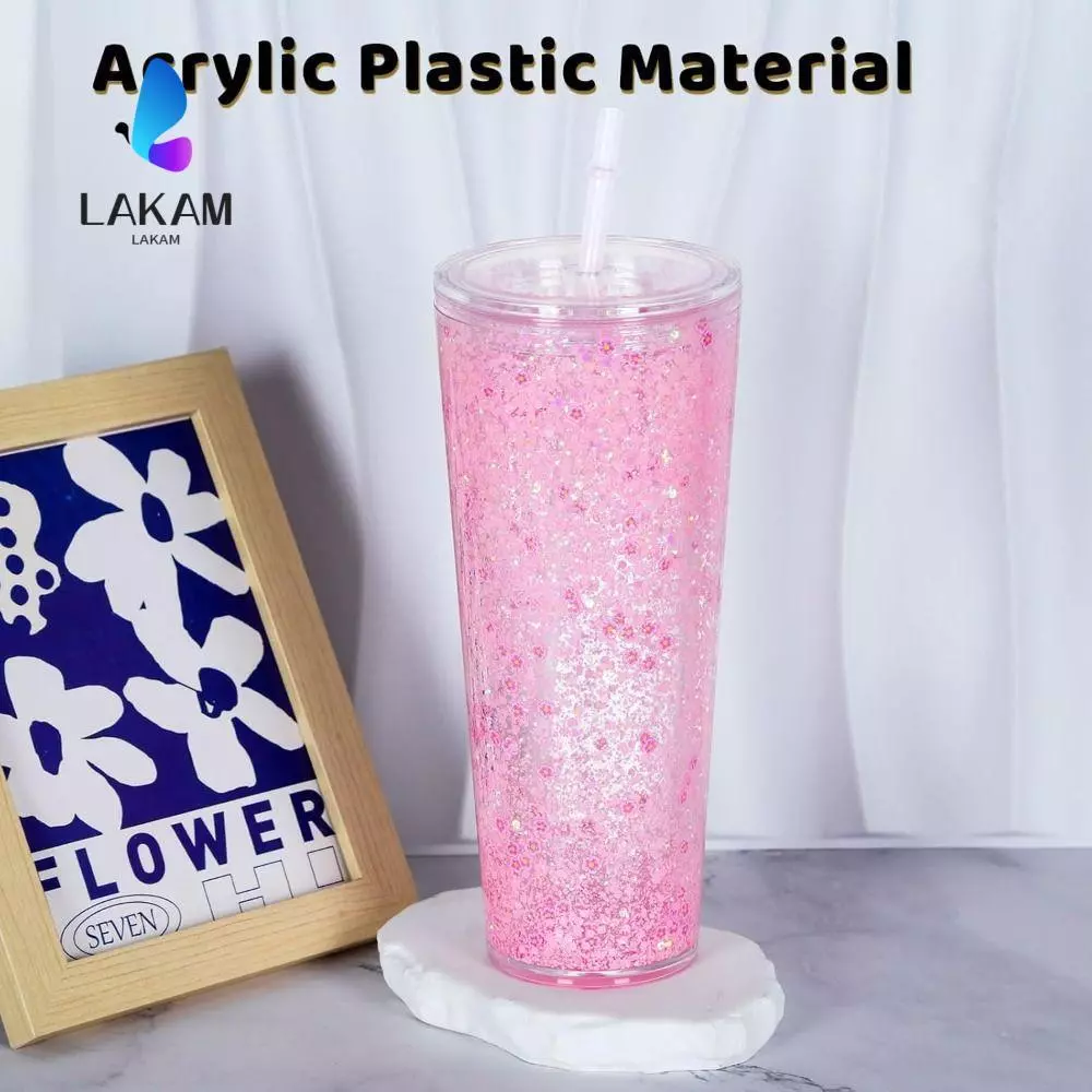 LAKAM ถ้วยหิมะ, แก้วน้ํา DIY Snowglobe โปร่งใส, เจาะรูล่วงหน้า 24 ออนซ์ความจุถ้วยพลาสติก Drinkware