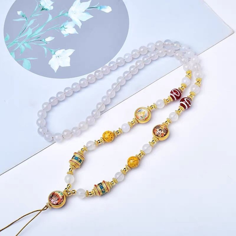 8มม!T Thailand Amulet Chain Design Agate Jade Thangka โซ่แขวน Dzi Bead Clavicle Chain Rope