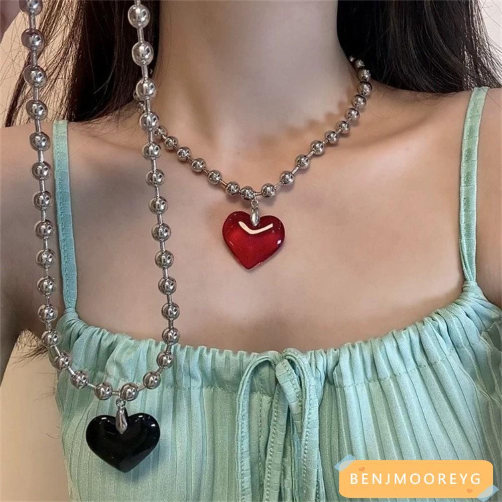 เบนโจเรติก สร้อยคอจี้หัวใจรัก, สาวเผ็ดสไตล์เครื่องประดับของขวัญสร้อยคอหัวใจสีแดง,หวานเย็นฮิปฮอปลูกปัดโซ่ผู้หญิงสร้อยคอผู้หญิง