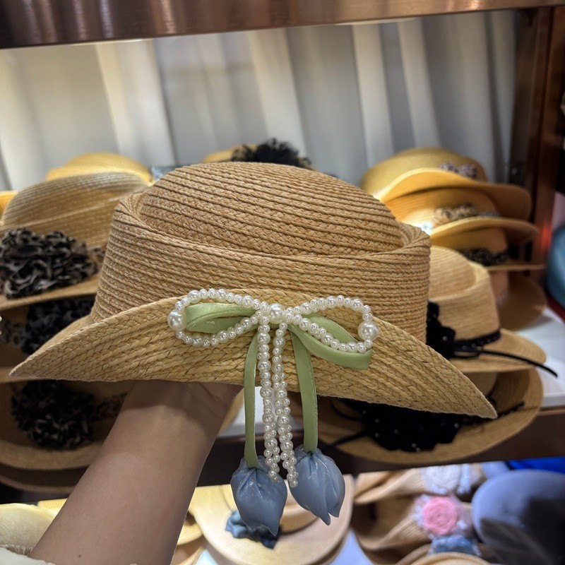 Spot Goods#Exported to Korea: Tulip Bow Accessories, Fairy Straw Hat, Bowknot Woven Hat for Travel Photos, Makes Face Look Smaller0415WW