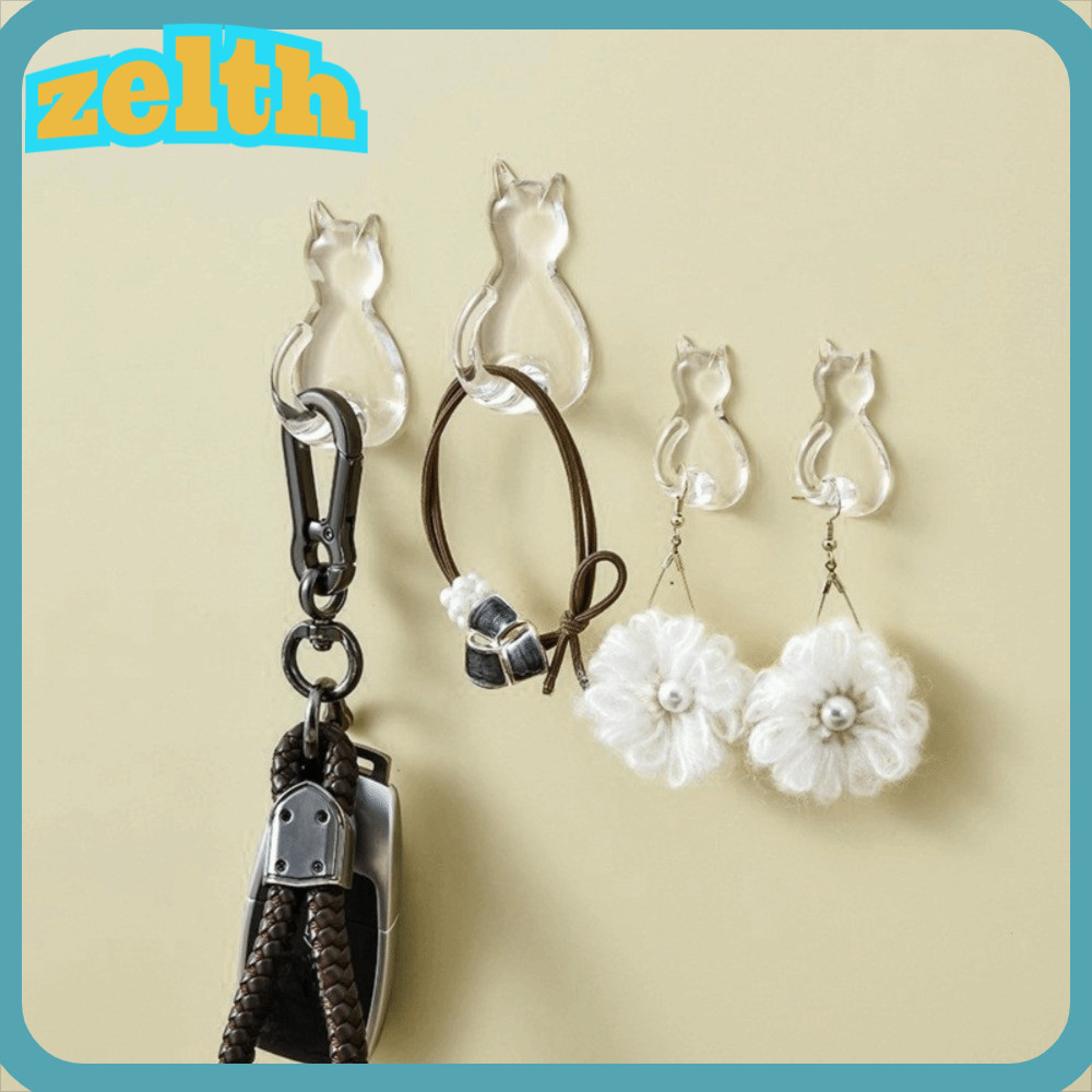 ZELTH 5 ชิ้น Cat Tail Sticky Hooks, กันน้ําโปร่งใส Wall Hook, Creative ติดผนังไม่เจาะผ้าเช็ดตัว Rack ประหยัดพื้นที่