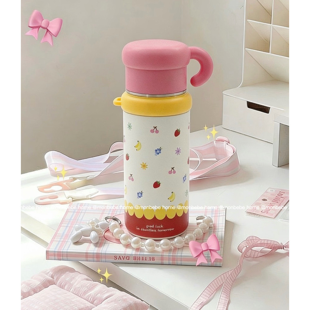 แก้วเก็บความเย็น ใหม่ 2026 ins ผลไม้เมฆครี ☁️  ไม่น้ำรั่ว SUS316 ขนาด500ml ฝาปิดสามารถใช้เป็นแก้วน้ำได้ พร้อมส่ง