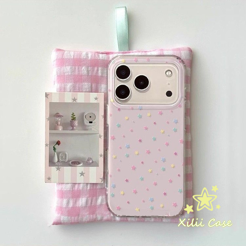 สำหรับIPhone 16 17 15 13 11 Air 12 14 Pro Max X XR 7 16 15 8 Plus SE เคสโทรศัพท์TPUนุ่มใสลายดาวสีชมพูหวานน่ารักอินเทรนด์