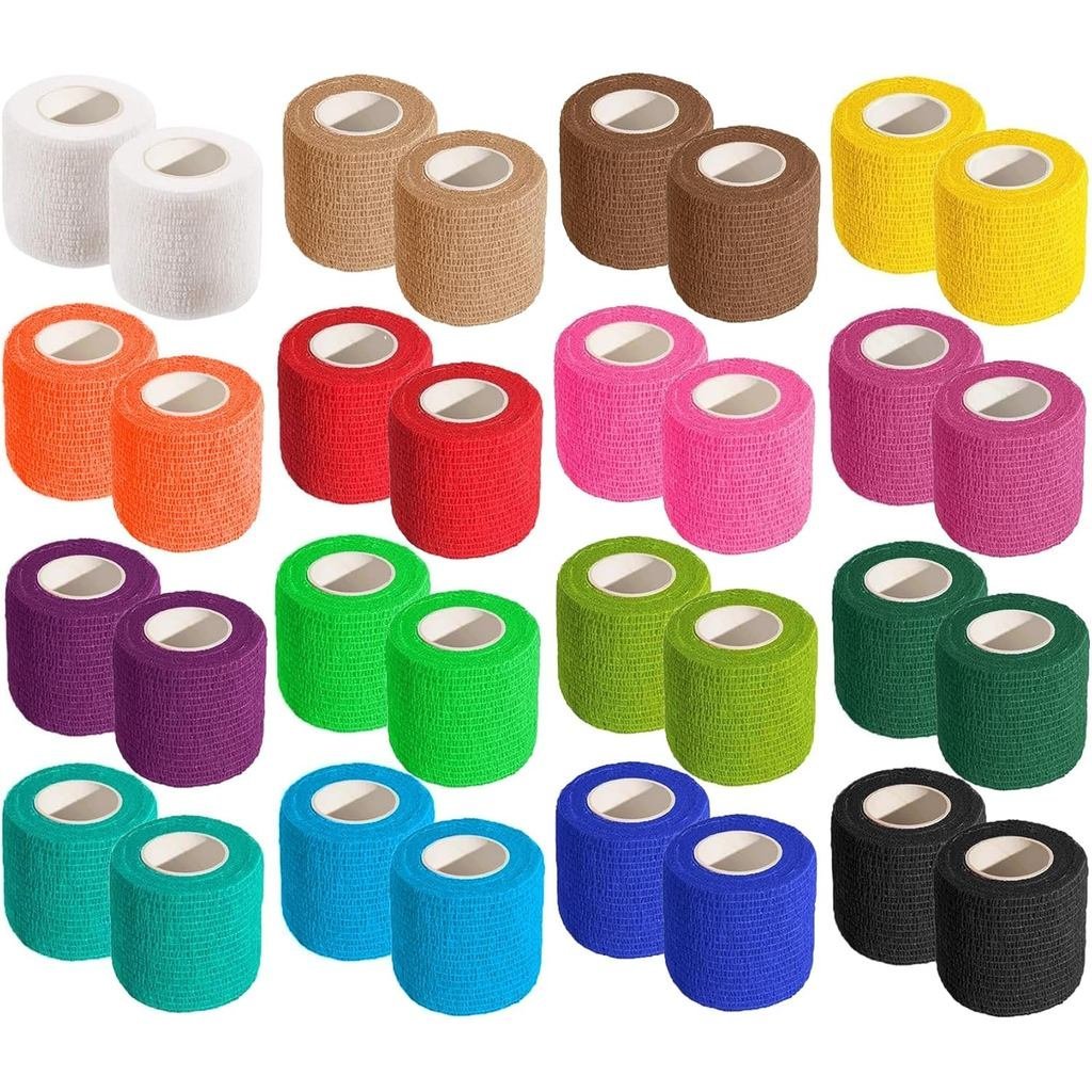 เทปห่อโคฮีสive 32 ม้วน เทปกีฬายืด 2 นิ้ว x 5 หลา 16 สี - เป็นมิตรกับสิ่งแวดล้อมสําหรับรองรับ ด้ามจับ