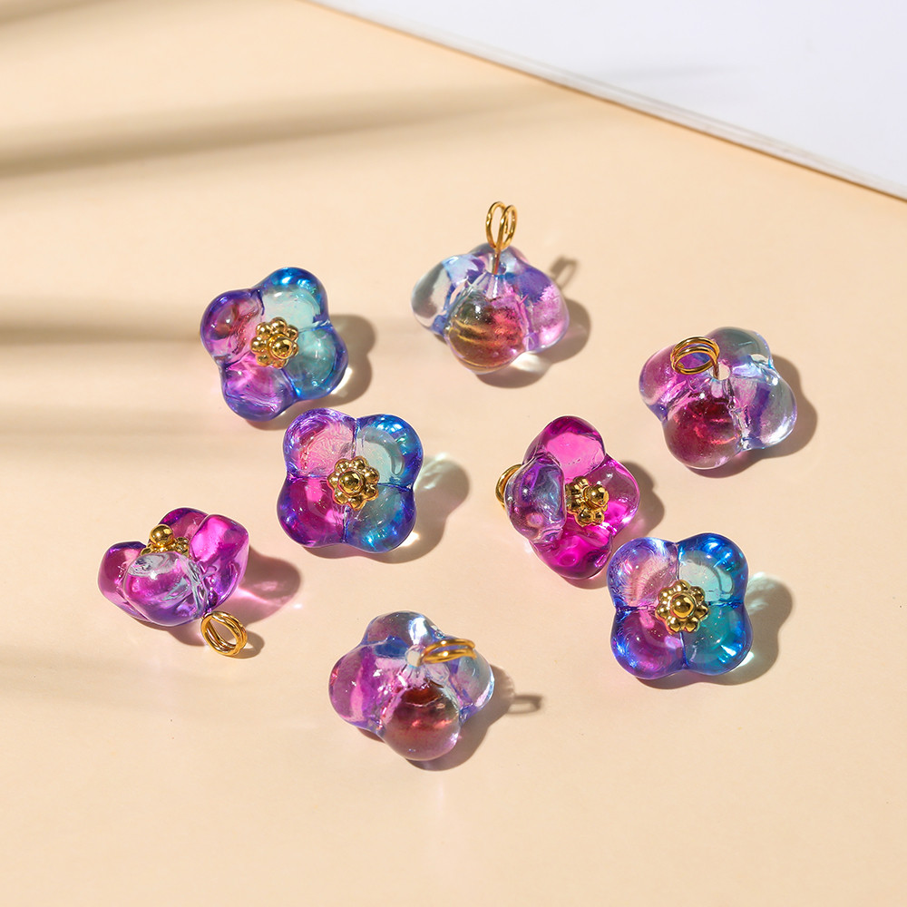 St.kunkka 5 ชิ้น จี้ดอกไม้แก้ว 4 กลีบ มีห่วงทอง วัสดุ DIY สำหรับทำสร้อยข้อมือและงานประดิษฐ์ ราคา ถูกที่สุด ดีลบีเคเค แกลเลอรีภาพที่ 6