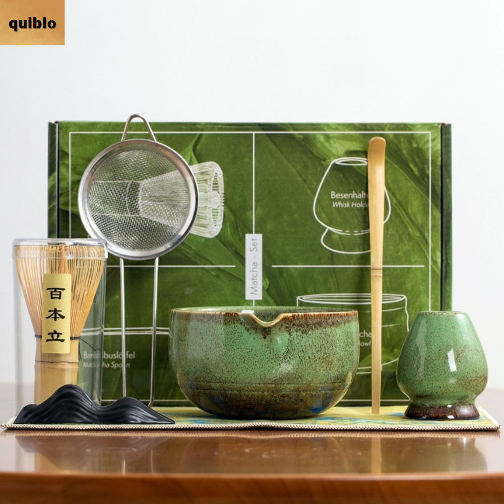 QUIBLO 7 ชิ้นชุดน้ําชามัทฉะ,ไม้ไผ่เซรามิคReusable Japanese Matcha Whisk,แบบดั้งเดิมกวนแปรงเครื่องมือชงชา
