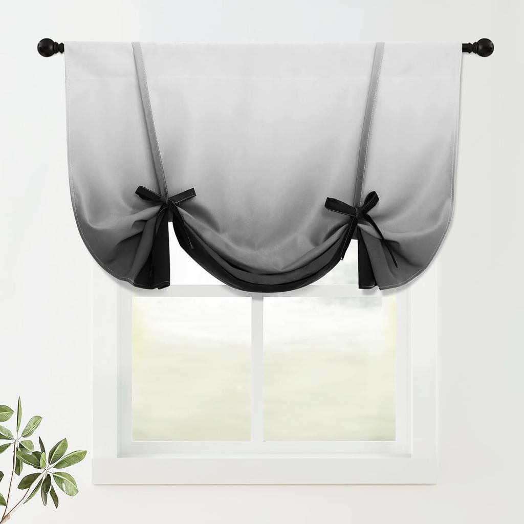 COSVIYA 100% Blackout Ombre สีดําปรับ Tie Up ผ้าม่านสําหรับห้องครัวความร้อนฉนวน Room Darkening Valan