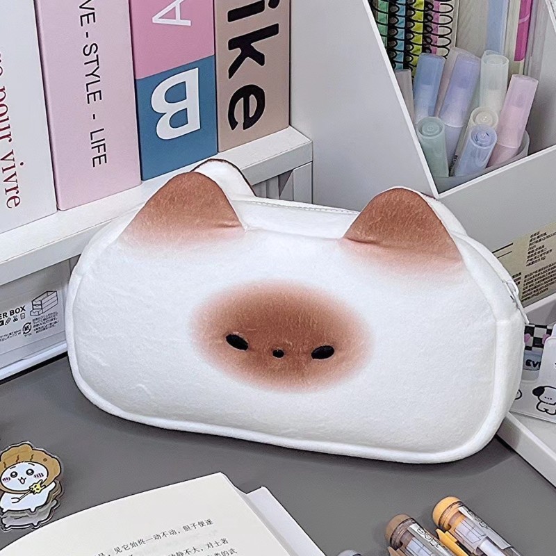 Kitten Bread Pencil Case Creative Funny Stationery Box Simple Cute Cosmetic Bag Pencil Box Female Vw