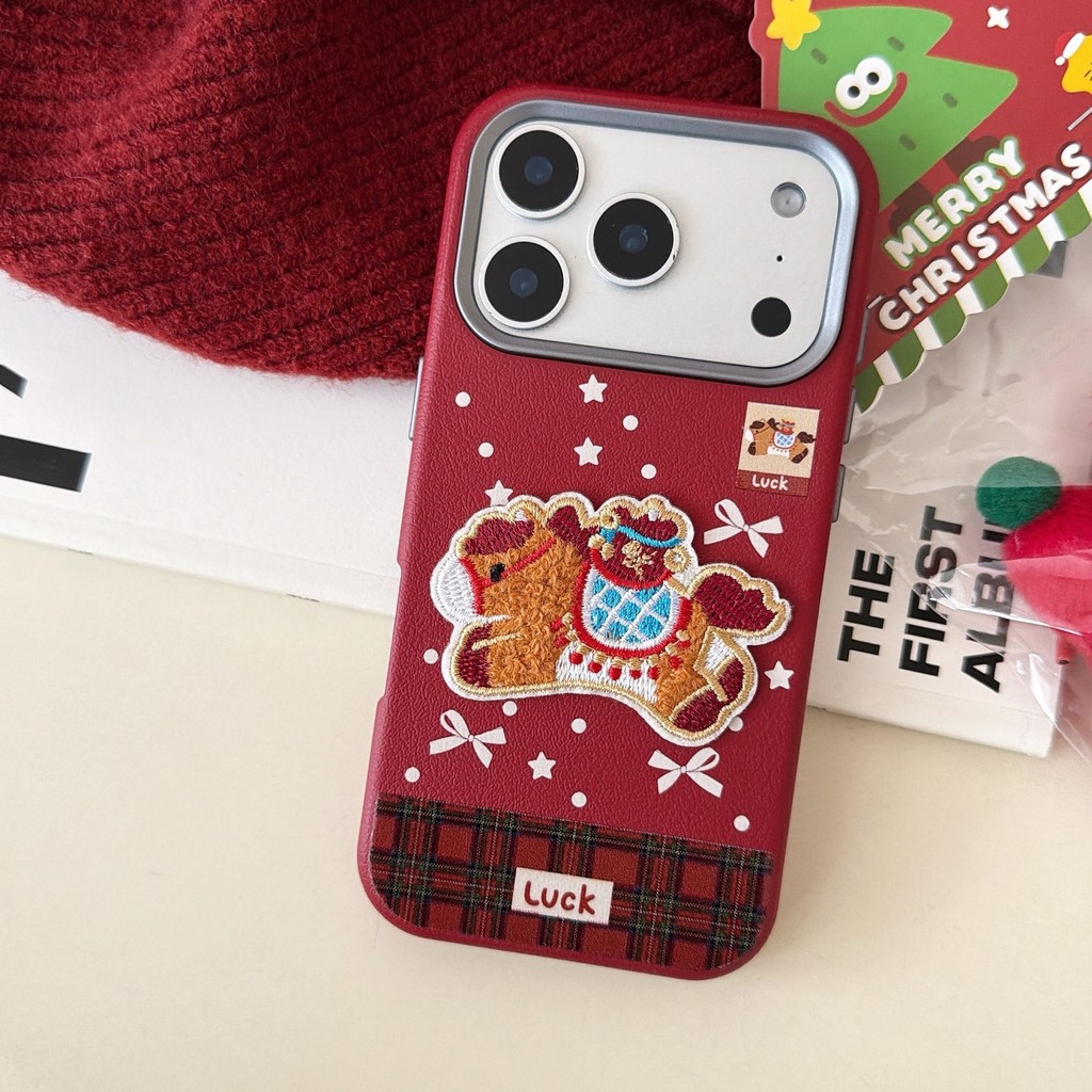 สไตล์จีนทําให้โชคลาภปักม้าปีใหม่สีแดงหนังPUเคสโทรศัพท์สําหรับiPhone 17Promax 12 13 14 15 16 Pro Max 17Proกันกระแทกผู้หญิงมือถือฝาครอบปลอก - รูปที่ 5