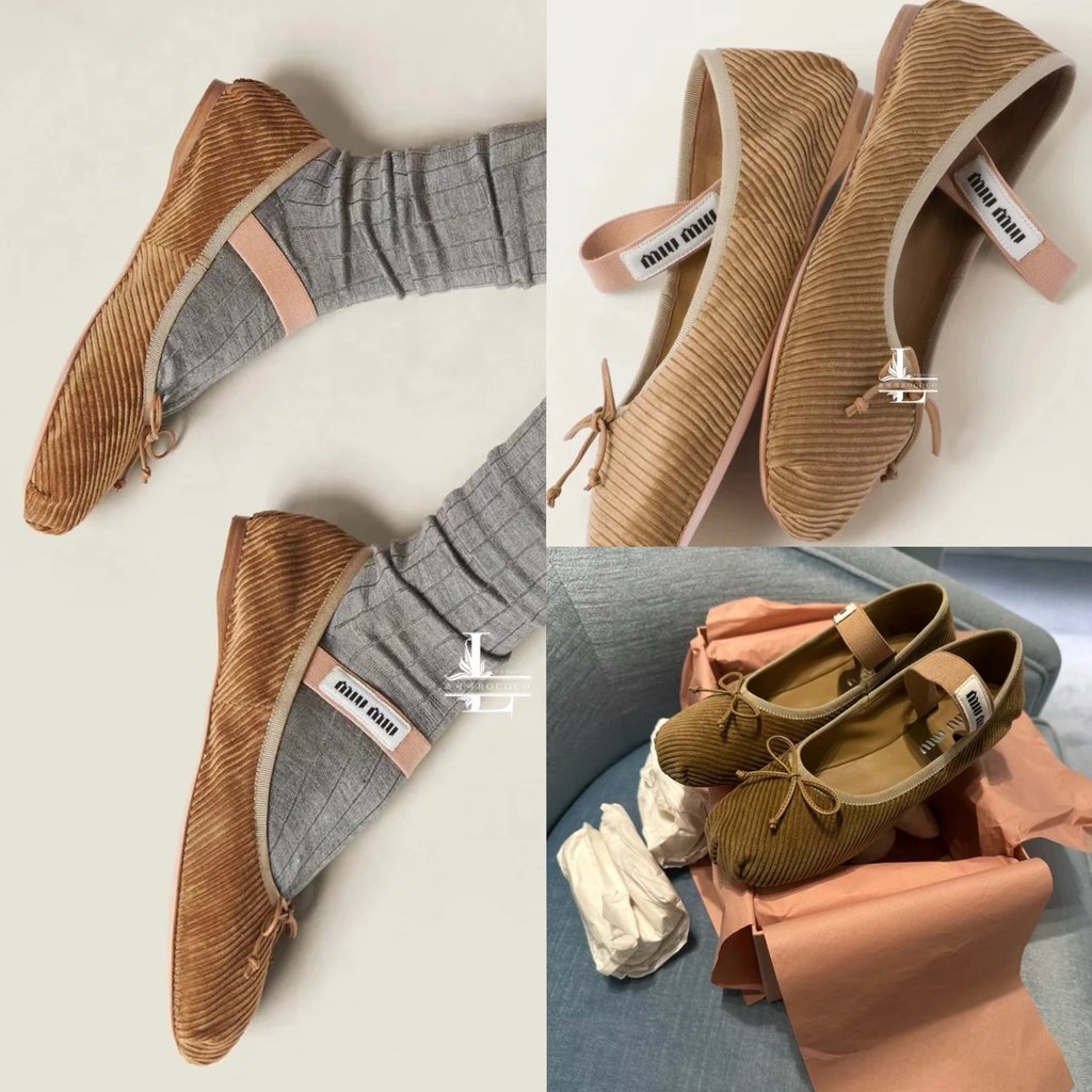 [Original Order ** Version] miu miu Corduroy Ballet Shoes miu German Style Soft All-Match Flat Shoes