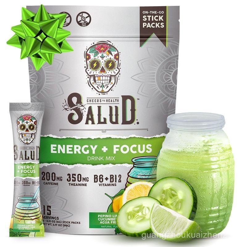 Salud 2-in-1 Energy Drink Powder + Focus, Cucumber Lime, Organic Caffeine, B6 + B12, Theanine, Clean