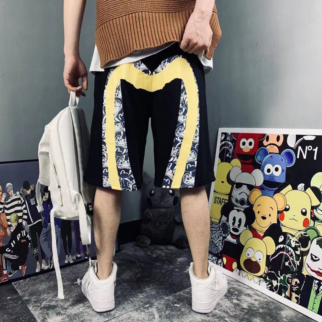 new 2025 evisu แฟชันฤดูร้อนใหม่ กางเกงขาสั้นเนื้อเทอร์รี่ สวมใส่ง่ายสำหรับการแต่งตัวลำลอง