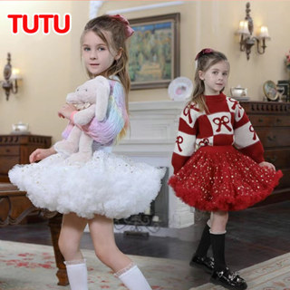 COD กระโปรงถ้วยฟู กระโปรงตาข่าย TUTU กระโปรงฟูฟ่องโบว์ใหญ่ เ…