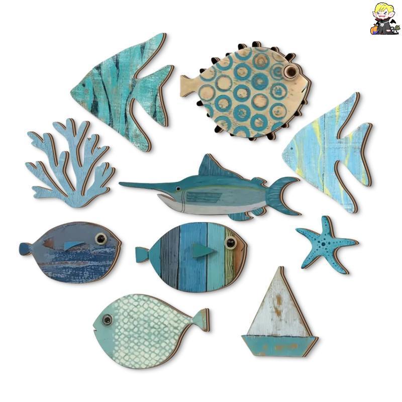 [CLA] 10 ชิ้น/เซ็ตปลาตกแต่งผนังปลาไม้แขวนธีมชายหาดห้องน้ําศิลปะ Nautical Coastal Ocean ตกแต่งบ้าน [TH] ราคา ถูกที่สุด ดีลบีเคเค แกลเลอรีภาพที่ 3