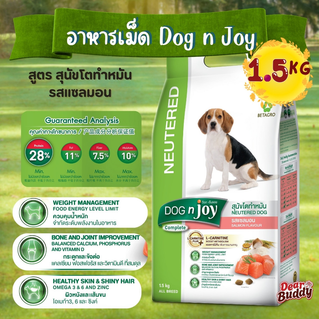 Dog n Joy อาหารสุนัข สูตรสุนัขทำหมัน รสแซลมอน 1.5kg โปรตีนสูง ช่วยคุมน้ำหนัก เผาผลาญดี บำรุงขน ราคา ถูกที่สุด ดีลบีเคเค