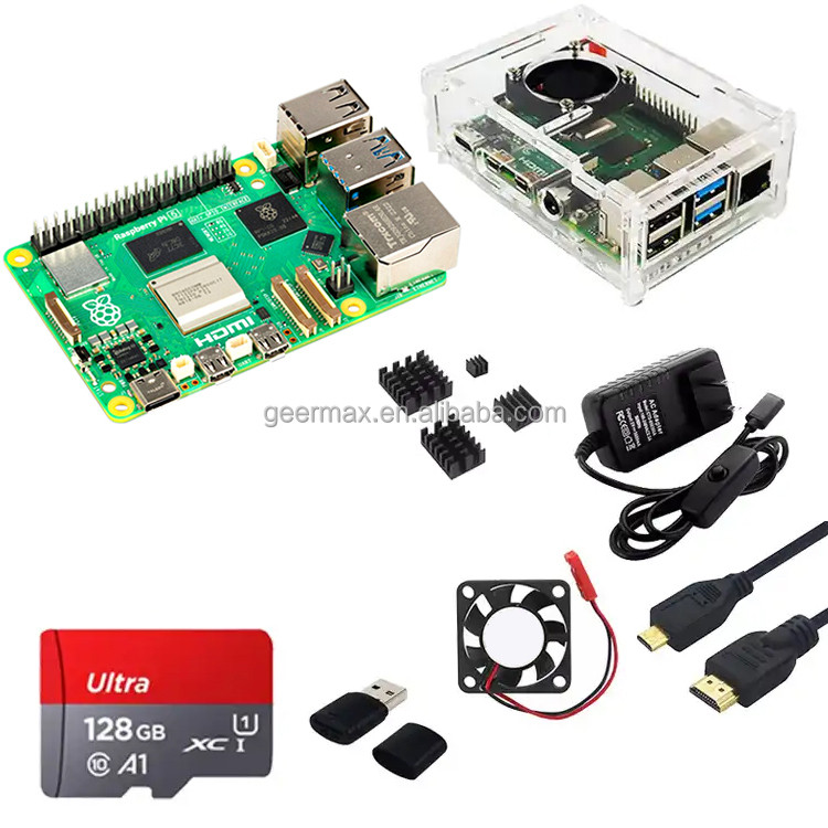 ยี่ห้อใหม่ Raspberry Pi 5 4 ชิ้นชุด 8GB RAM Development Board กลับฝาครอบกรณีอุปกรณ์เสริมชุด Active C