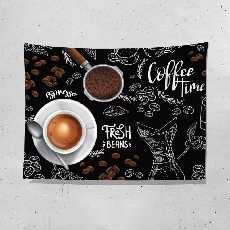 คาเฟ่ตกแต่งพื้นหลังผ้ากาแฟเครื่องดื่มร้านอาหารตะวันตกผนังพรมลําต้นแผงลอยสร้างสรรค์โฆษณาผ้า