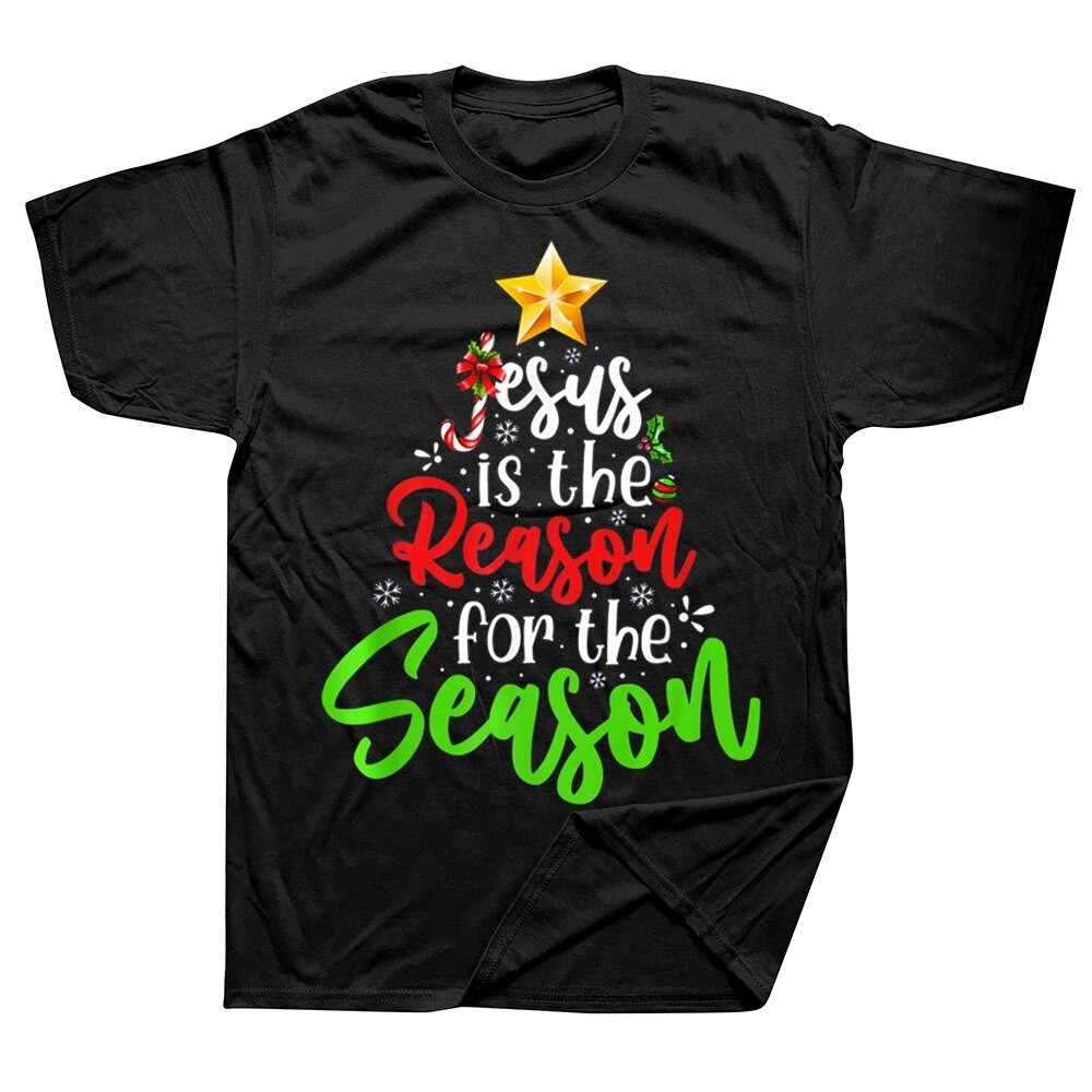 จัดส่งภายใน 24 ชั่วโมง เสื้อยืด  Large T-shirt Jesus Is The Reason For The Season Tree Christian Chr