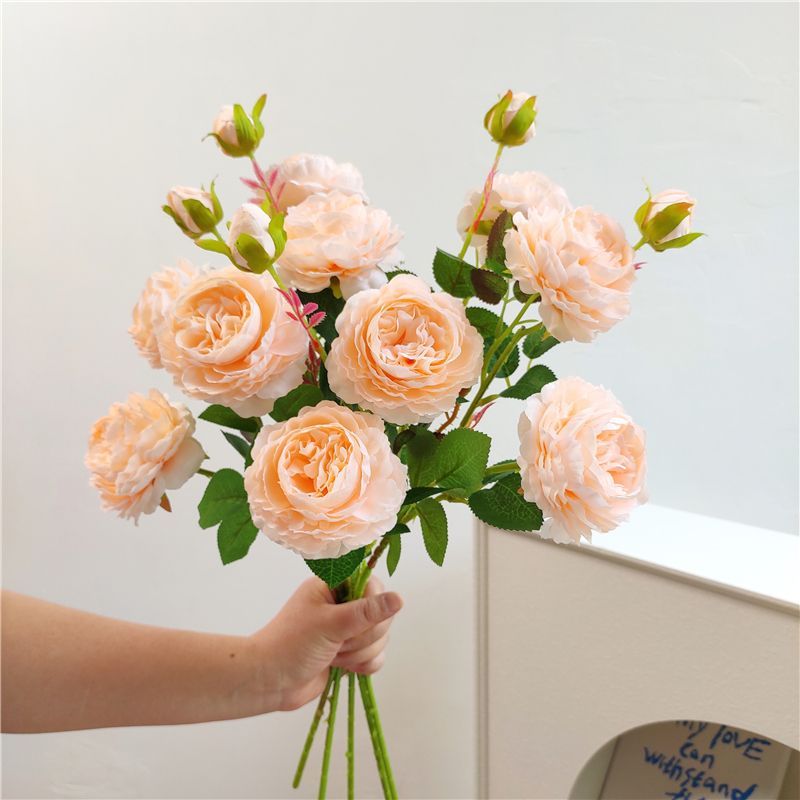 ช่อดอกไม้ดอกโบตั๋นจําลองดอกไม้ใหญ่เหมาะสําหรับการจัดดอกไม้โต๊ะรับประทานอาหารหรือมุมห้องนั่งเล่นไม่ดูแลไม่ต้องรดน้ํา - รูปที่ 5