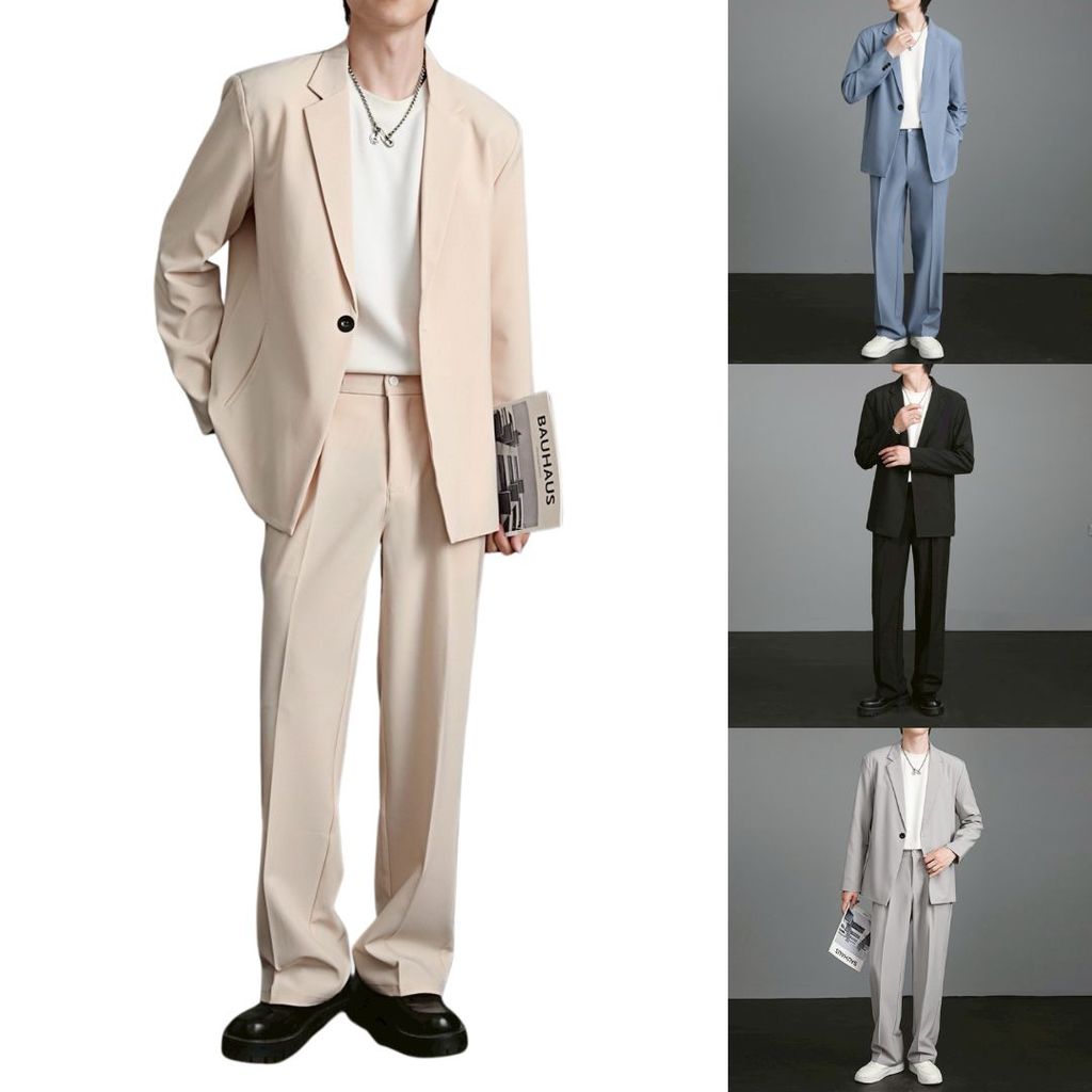 SUIT-M04 เสื้อสูทผู้ชาย ชุดเซ็ต เสื้อ+กางเกง Blazer เบลเซอร์สไตล์เกาหลี S-4XL แบบติดกระดุม สินค้าพร้อมส่ง