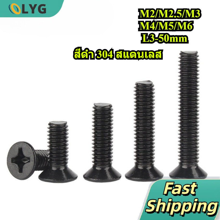 มีสินค้าพร้อมส่ง! สกรูหัวจมดำ 304 GB819 M2-M6 3-50mm / Black 304 SS Countersunk Phillips Screw【LYG-MB】