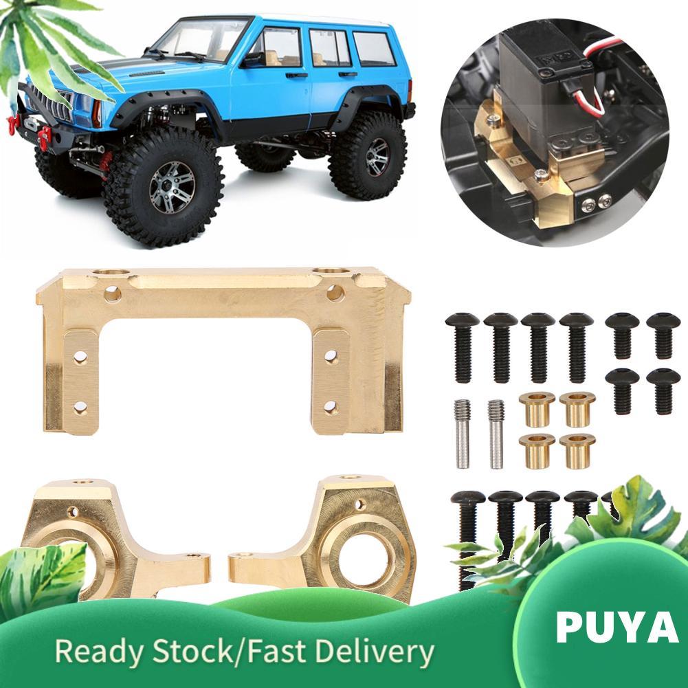 Puya กันชนหน้าวงเล็บเซอร์โว RC รถทองเหลืองขาตั้ง + เพลาพวงมาลัย Knuckle Fit สำหรับ 1/10 Crawler SCX1