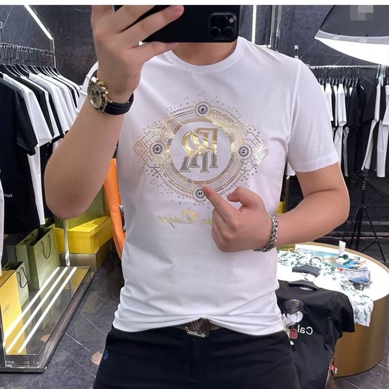 เสื้อยืดผู้ชายแบบหรูหรา Roll-Royce Double R ผลิตจากผ้าฝ้ายคุณภาพดี สไตล์คล่องตัวKI4P