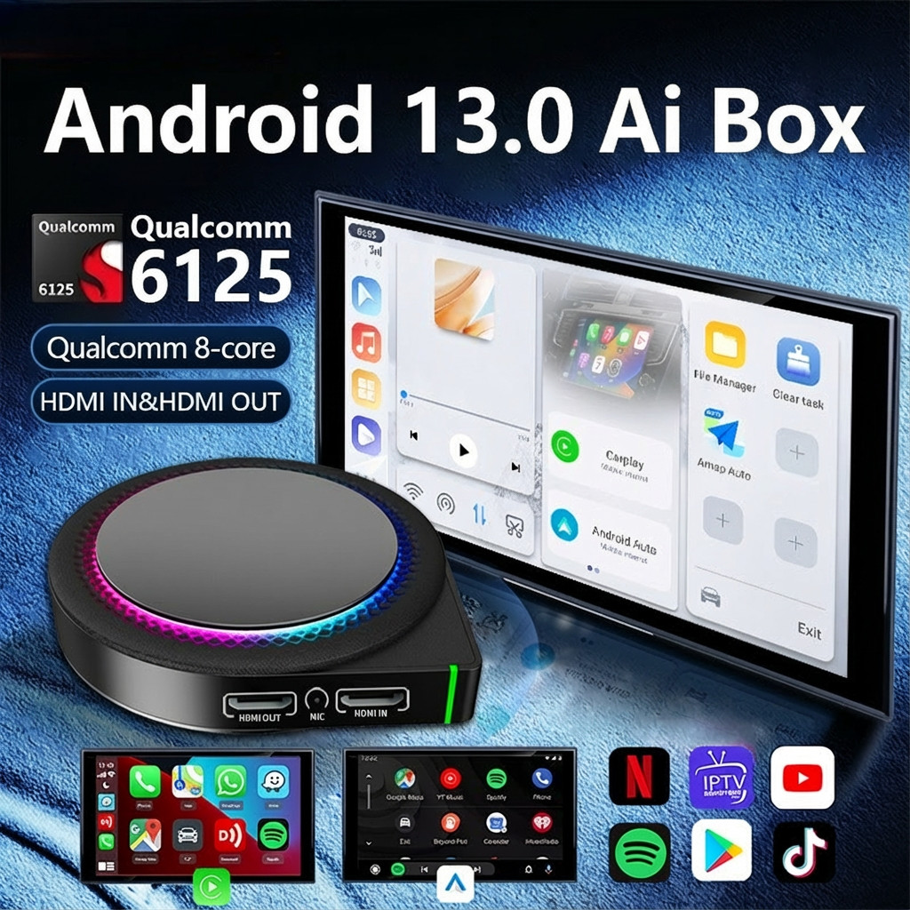 CarPlay Ai Box 8+128G Android 13 Wireless Carplay Android Auto HDMI IN & HDMI OUT QCM6125 8-Core CPU
