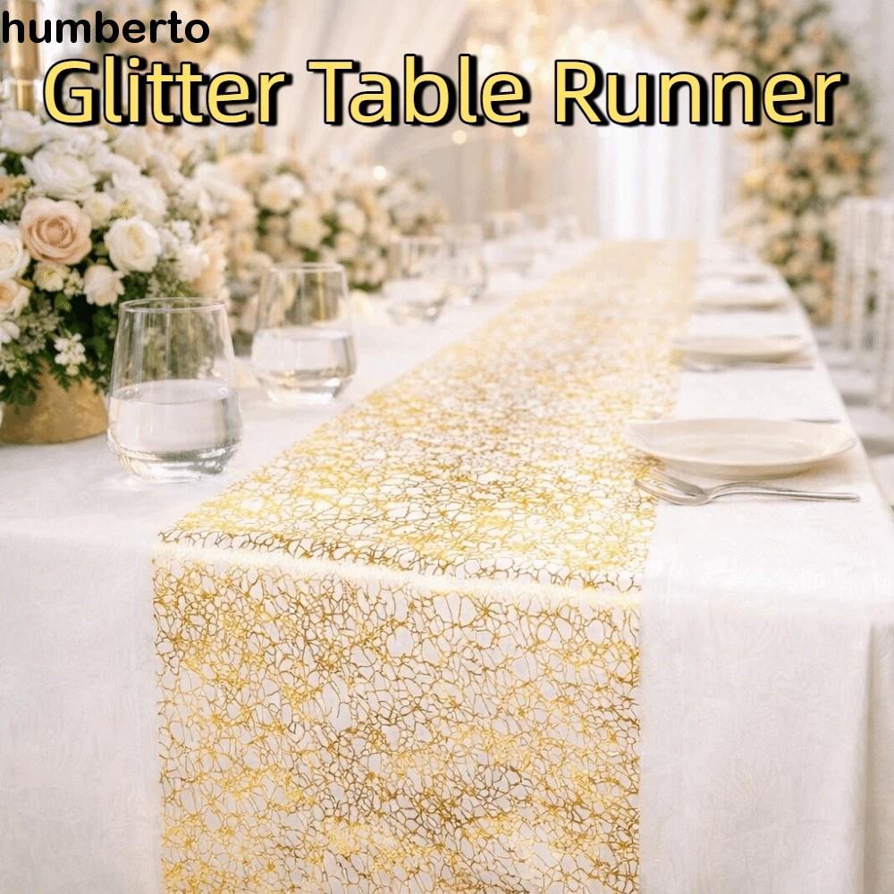 HUMBERTO Gold Table Runner, Luxury Sparkling Glitter Table Runner, Elegant Square Shimmery Chaotic P