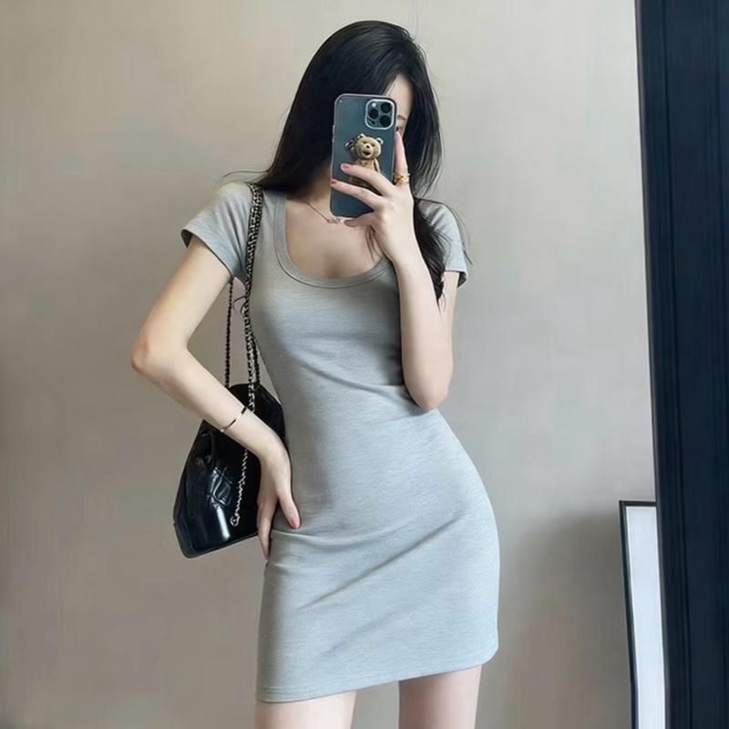 B100p QC bodycon เดรสคอเหลี่ยมแขนสั้น ยืดหยุ่นดี ไซส์ต่ํากว่า 53kg