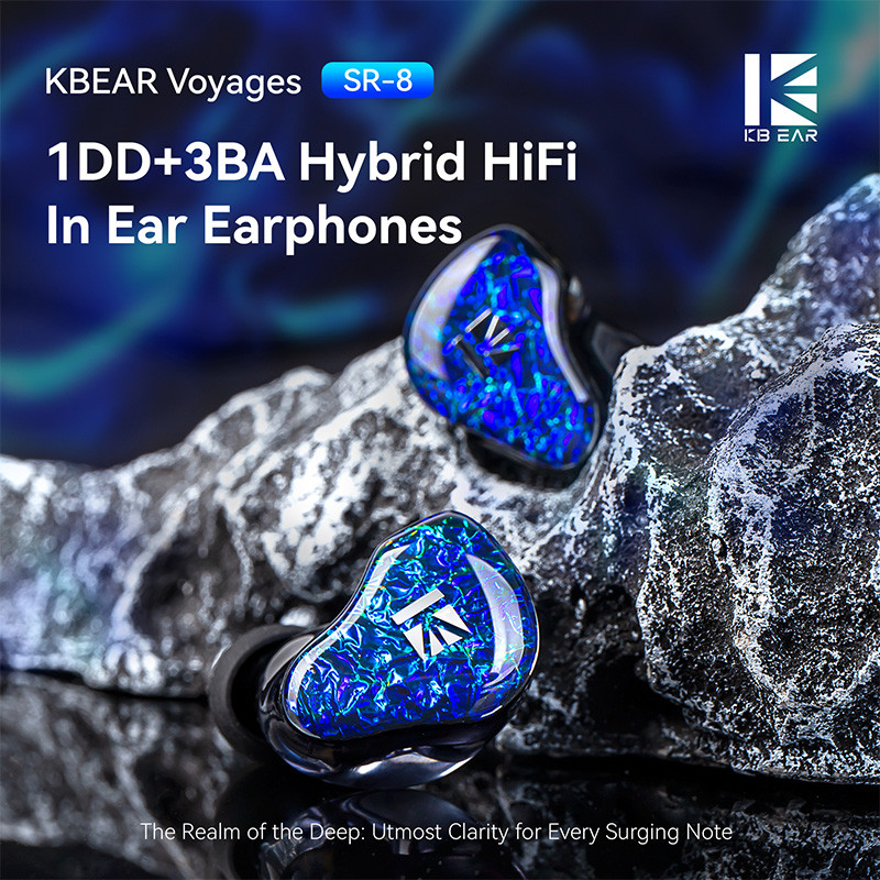 KBEAR Voyages SR-8 1DD + 3BA Hybrid HiFi In Ear หูฟังซิลิโคนเหลว Bass Driver หูฟังเสียงรบกวน Cancelling Monitor หูฟัง