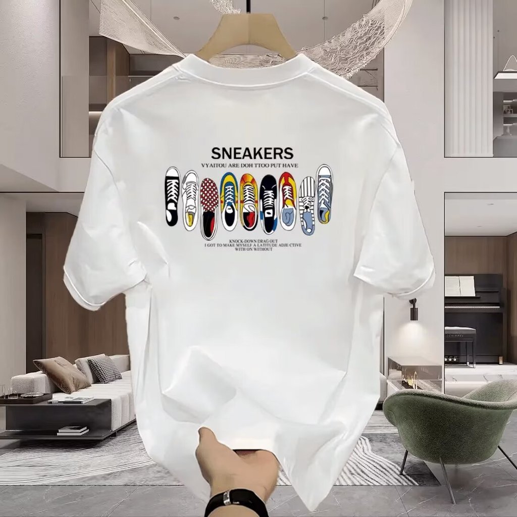 2026 ฤดูร้อนอินเทรนด์อเมริกันแขนสั้นผู้ชายเสื้อยืดผ้าฝ้ายความรู้สึกระดับไฮเอนด์แฟชั่นครึ่งแขนหนุ่มหล่อเสื้อ bottoming