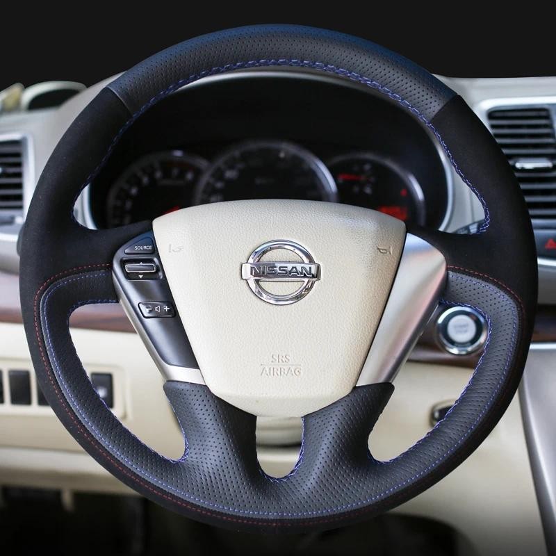 ที่กําหนดเองคุณภาพสูงหนังนิ่มหนังมือเย็บพวงมาลัยสําหรับ Nissan Teana Murano Z51 Elgrand Quest